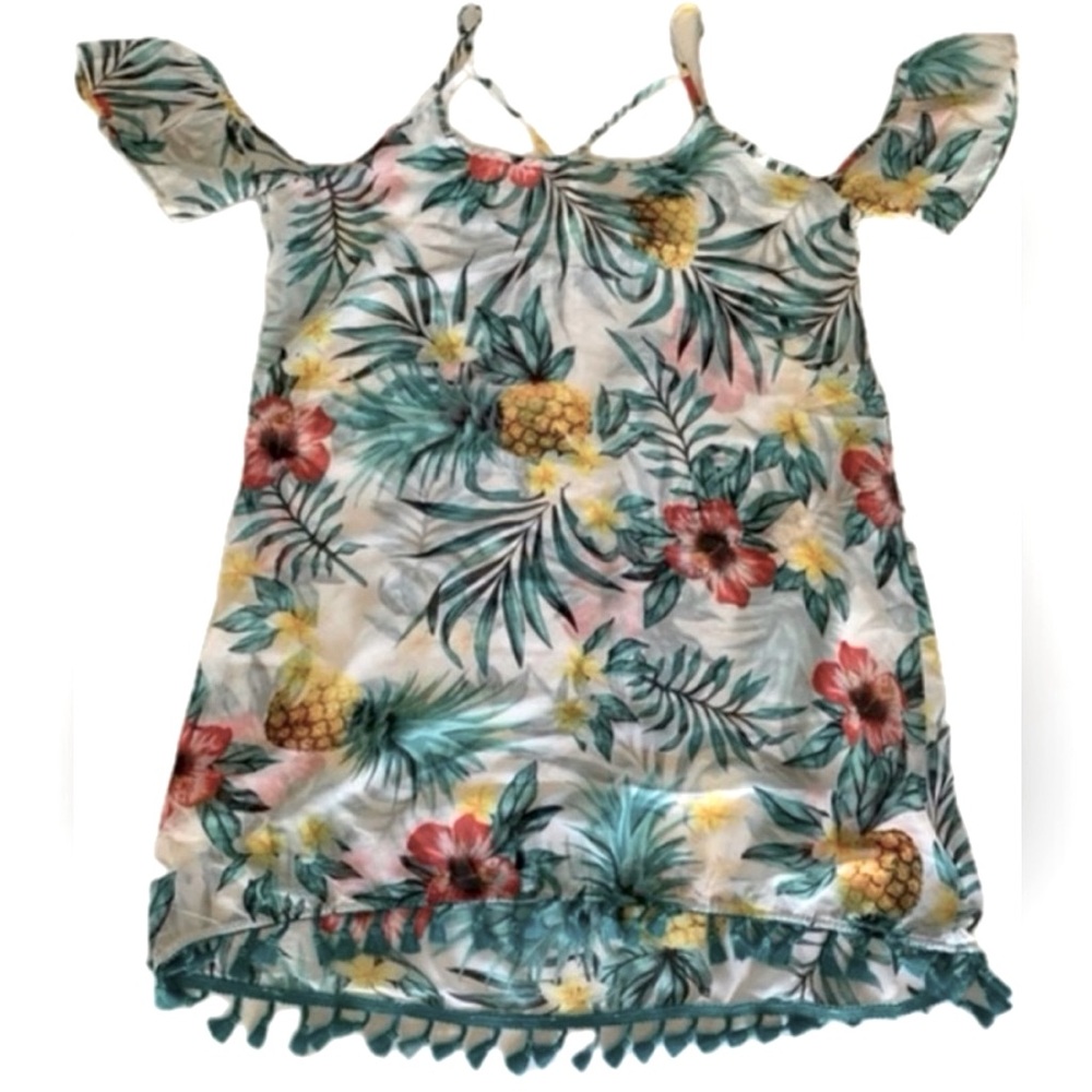 NEW Miken Swim CoverUp Tropical Print off the shoulder Created for Macy's Size M